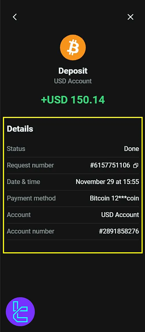 OlympTrade BTC payment details