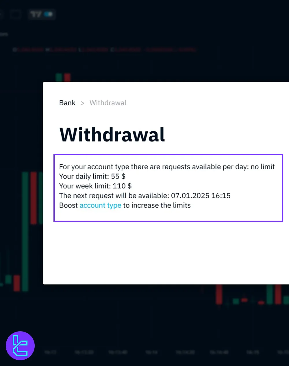 Reviewing withdrawal limits after submitting your Binarium Tether TRC20 request