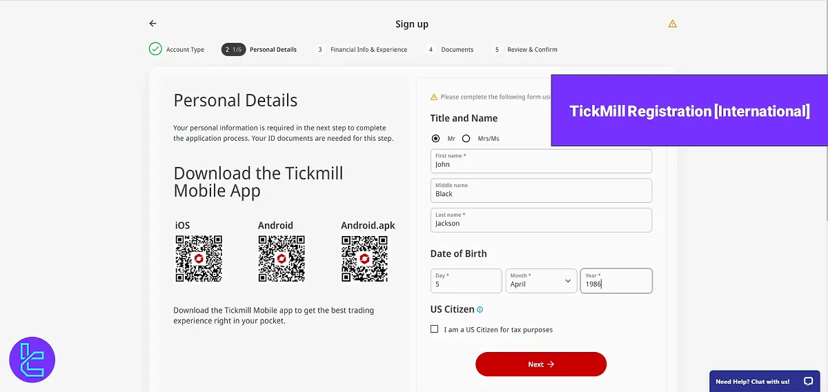 TickMill Registration [International] - 10 steps [Email & Phone Number] 2025