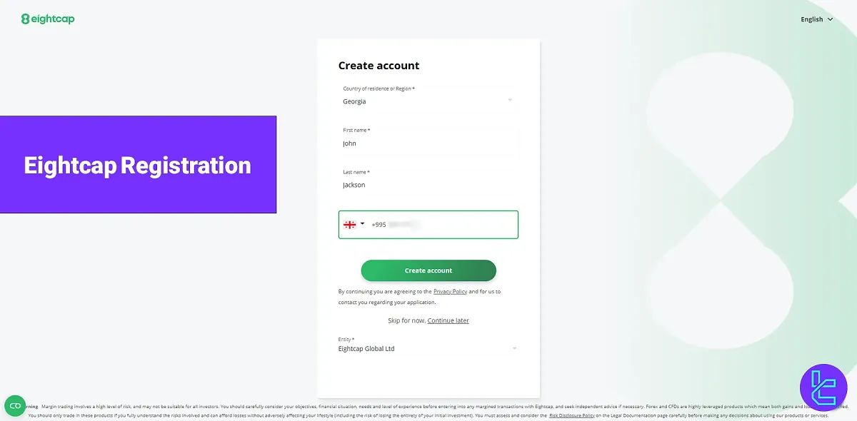 Eightcap Registration - Signup using your email address or Google 2025