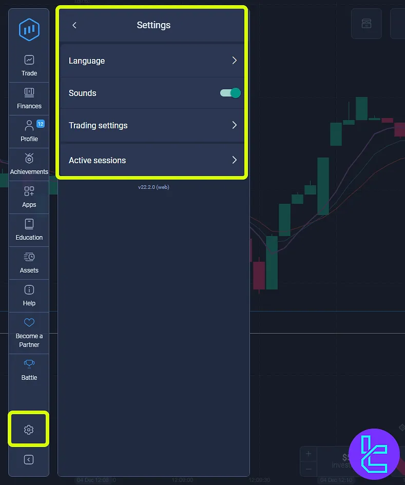 ExpertOption dashboard settings