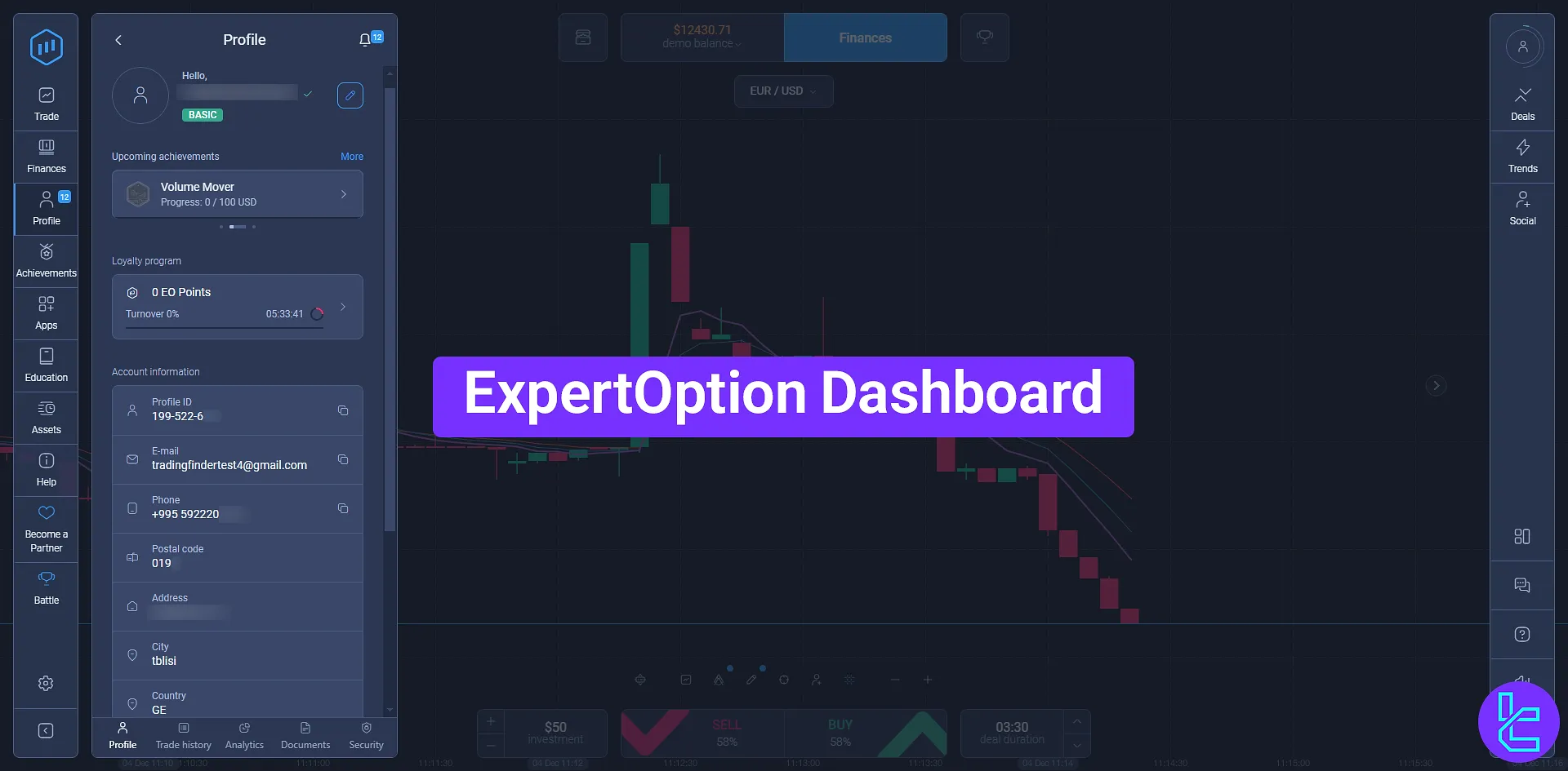 ExpertOption dashboard