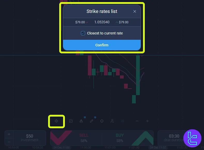 Strike rates in ExpertOption trading cabinet interface