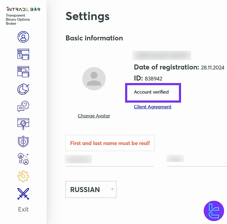 Intrade Bar account verified