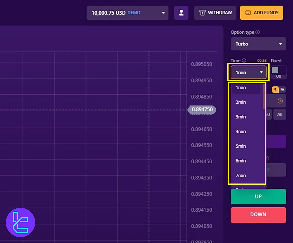 IQcent Turbo Trade Settings in the trading environment