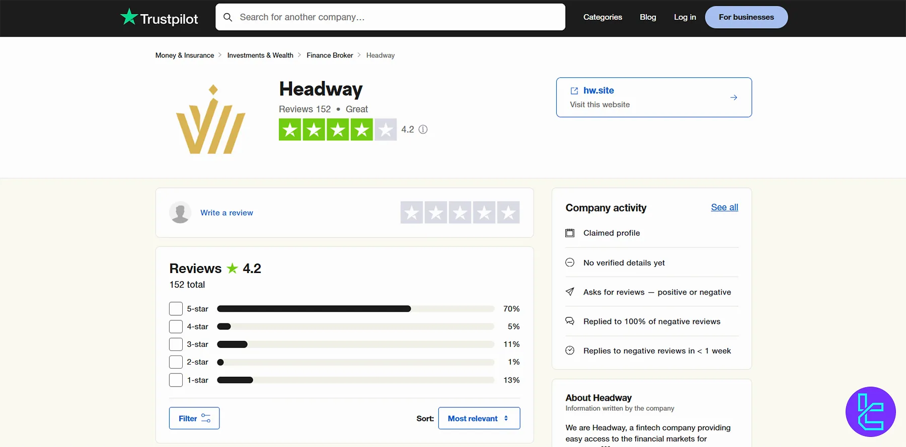 Headway on Trustpilot