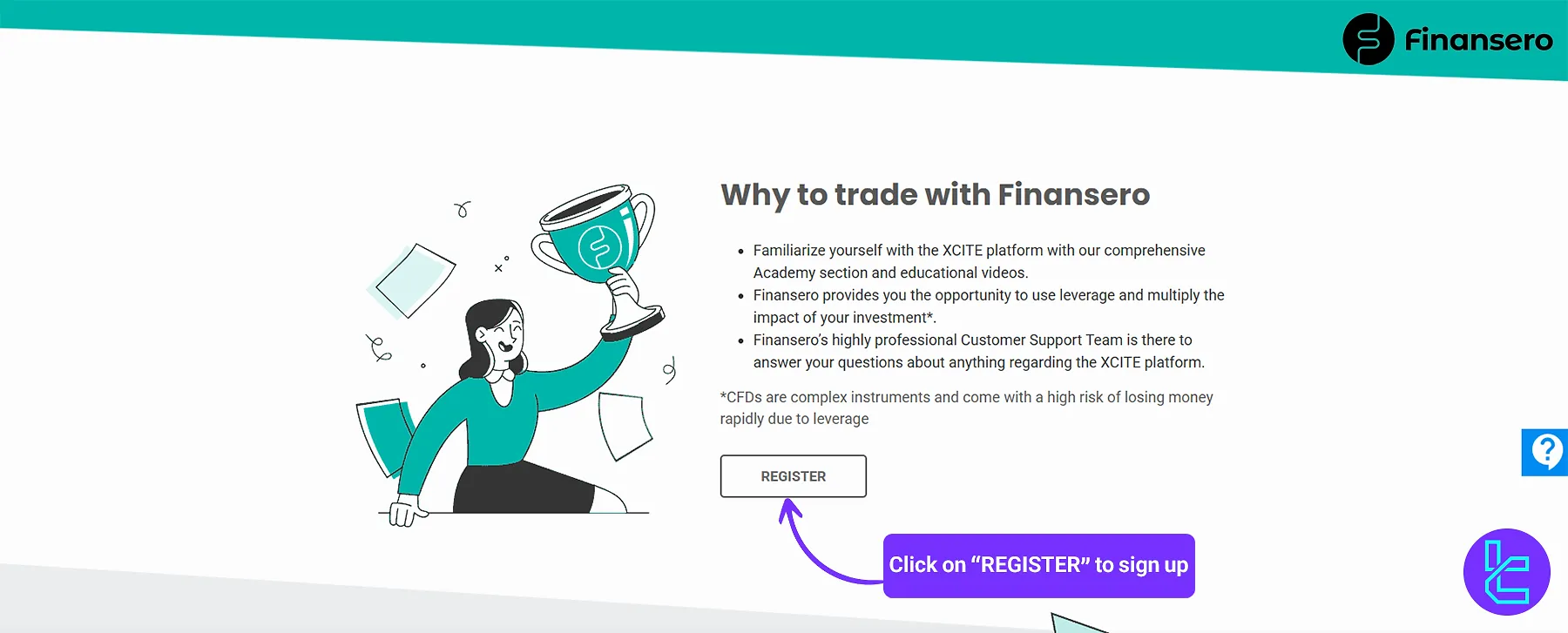 Finansero signing up button