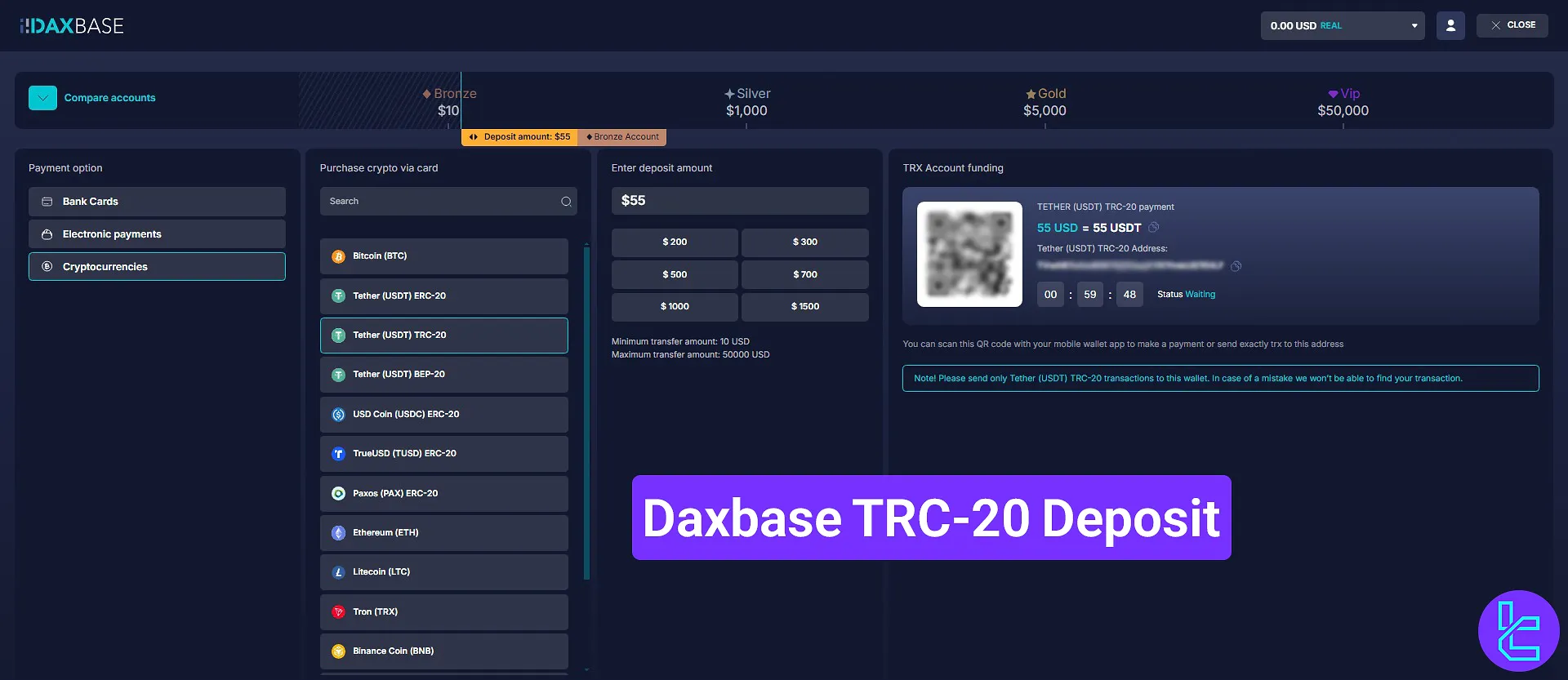 Daxbase TRC-20 deposit