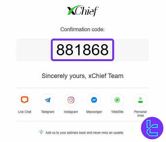 Xchief account sign up email confirmation code