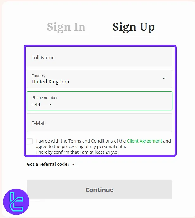 Xchief sign-up form