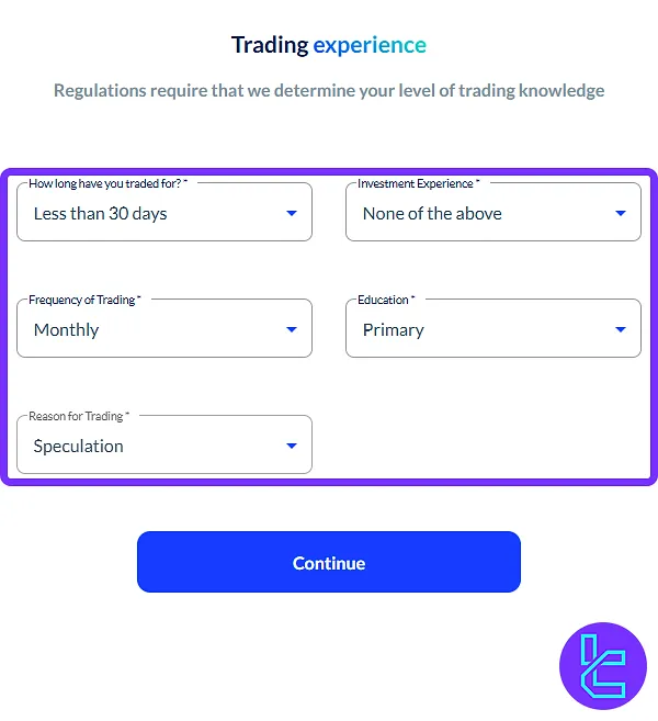 Skilling sign-up trading experience form