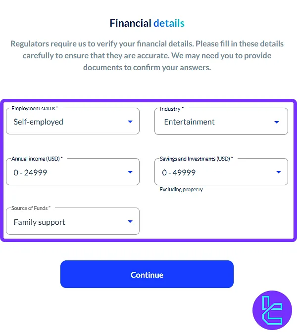 Skilling registration financial details form