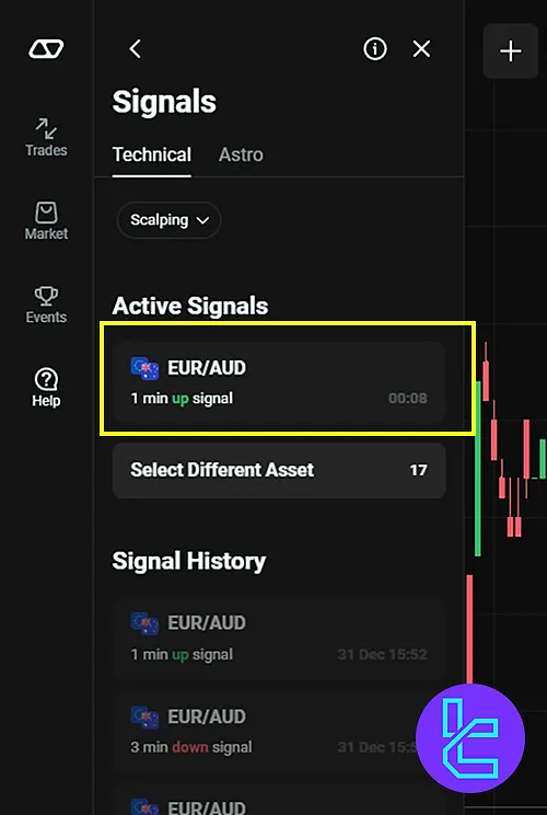 Selecting an active copy trade signal in OlympTrade