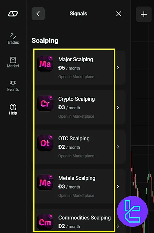 Olymp Trade marketplace for copy trade signal packages