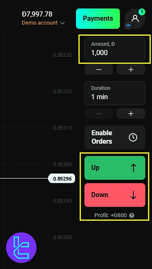 Example of applying an Olymp Trade copy trade signal