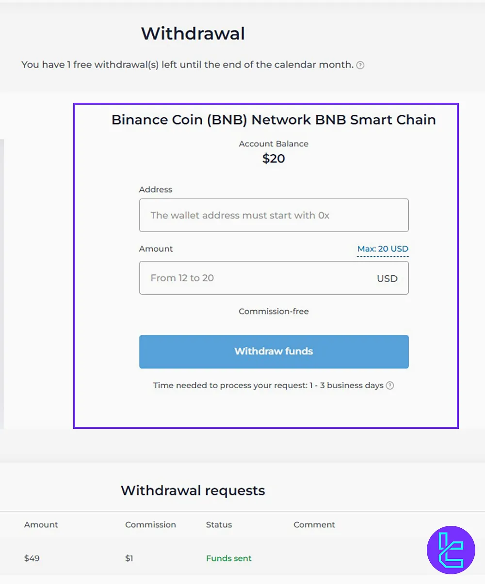 The withdrawal interface on the Exnova panel with options for account-specific transactions