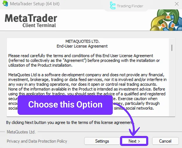 The beginning of MetaTrader 4 installation