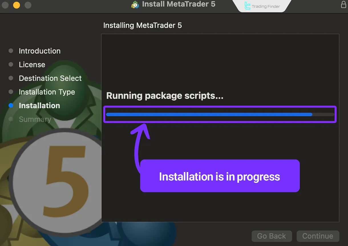 MetaTrader 5 installation in progress