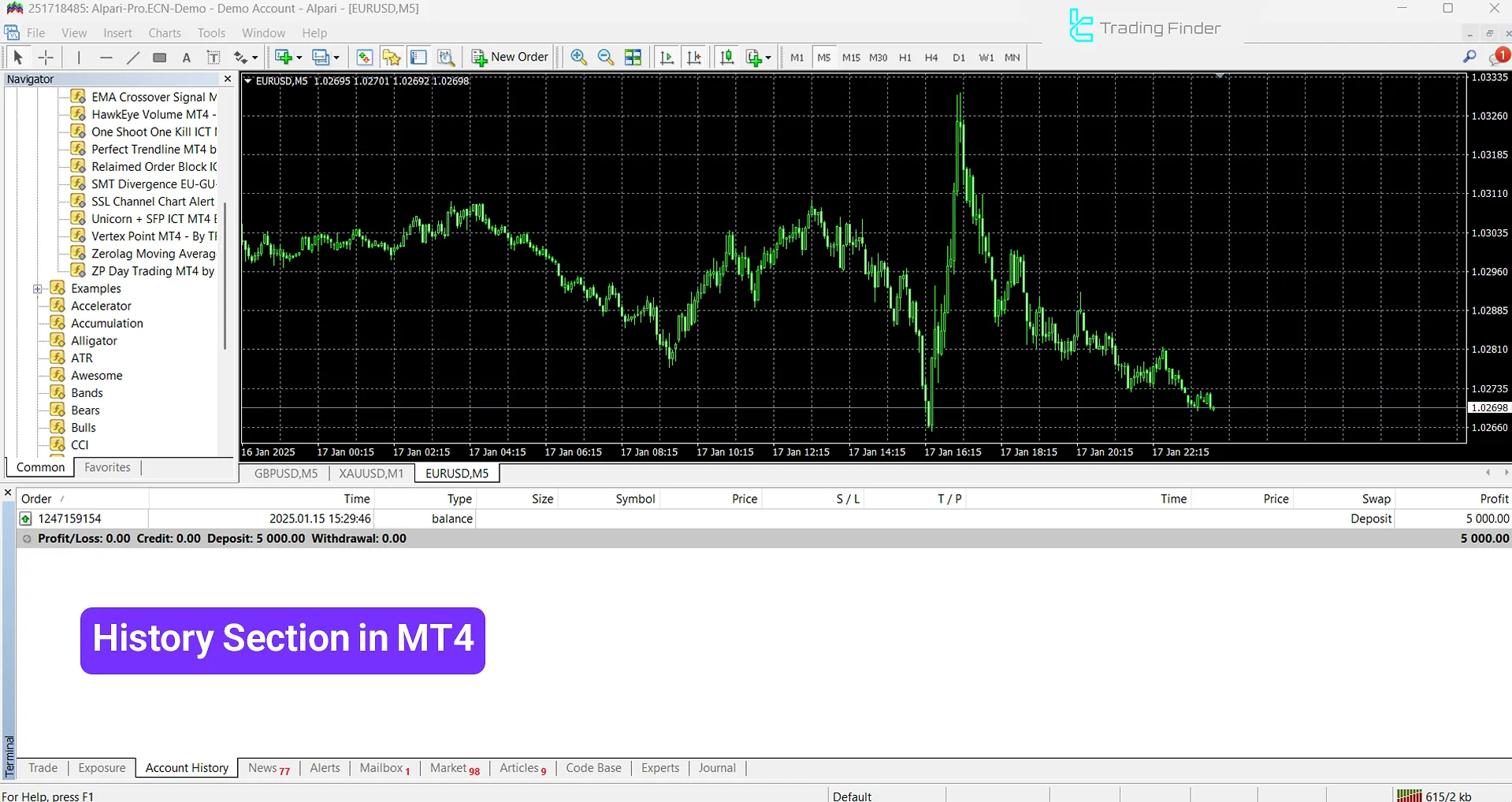 MetaTrader 4 History section