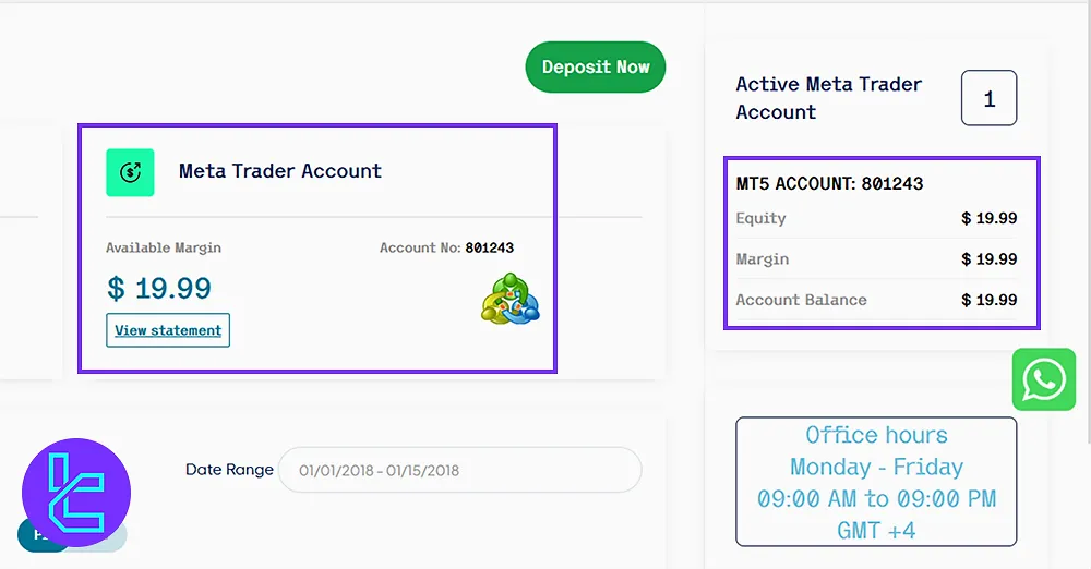 Confirmation of Tether TRC20 deposit reflected in Trust Capital’s MetaTrader 5 account balance