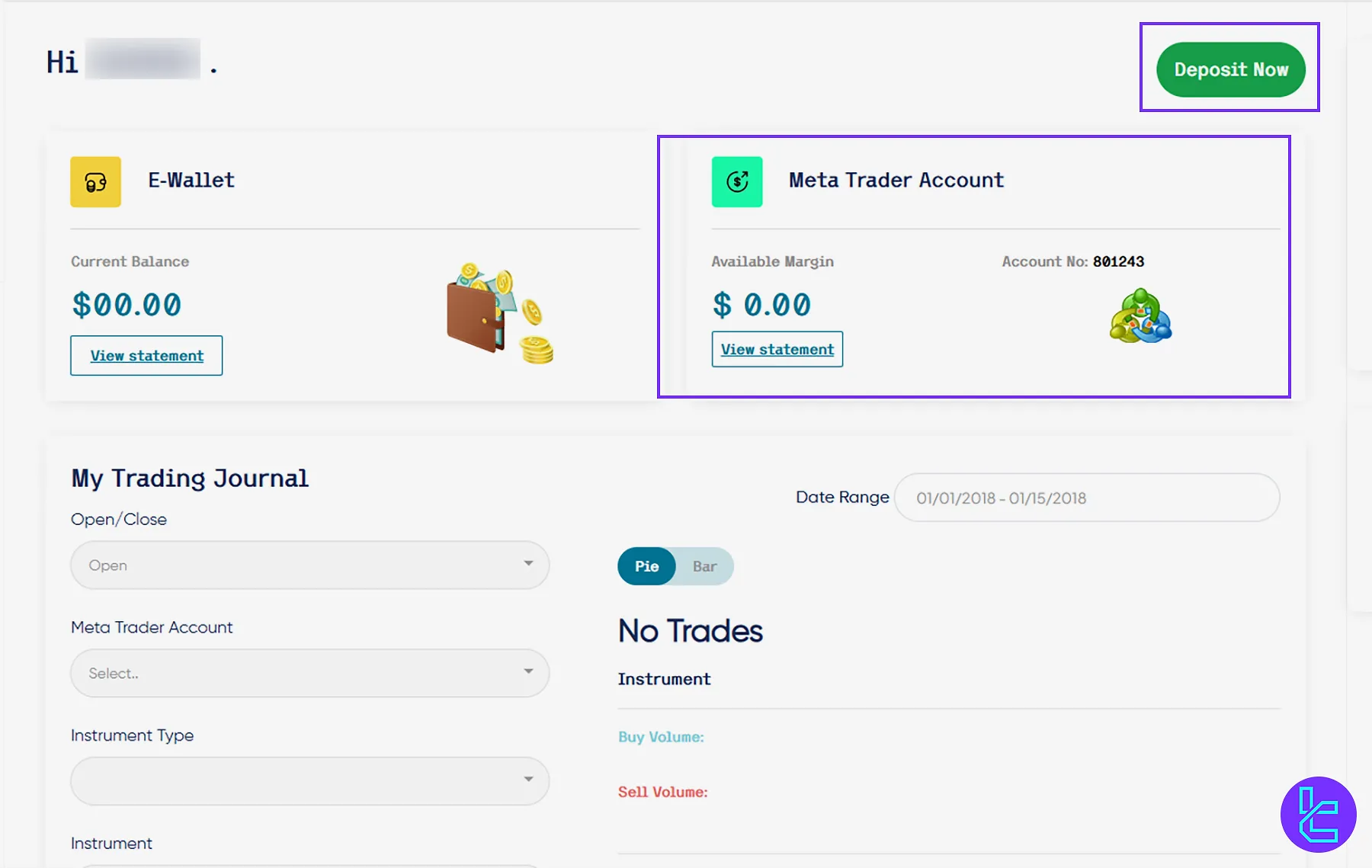 Navigating to the deposit section in Trust Capital to fund with Tether TRC20