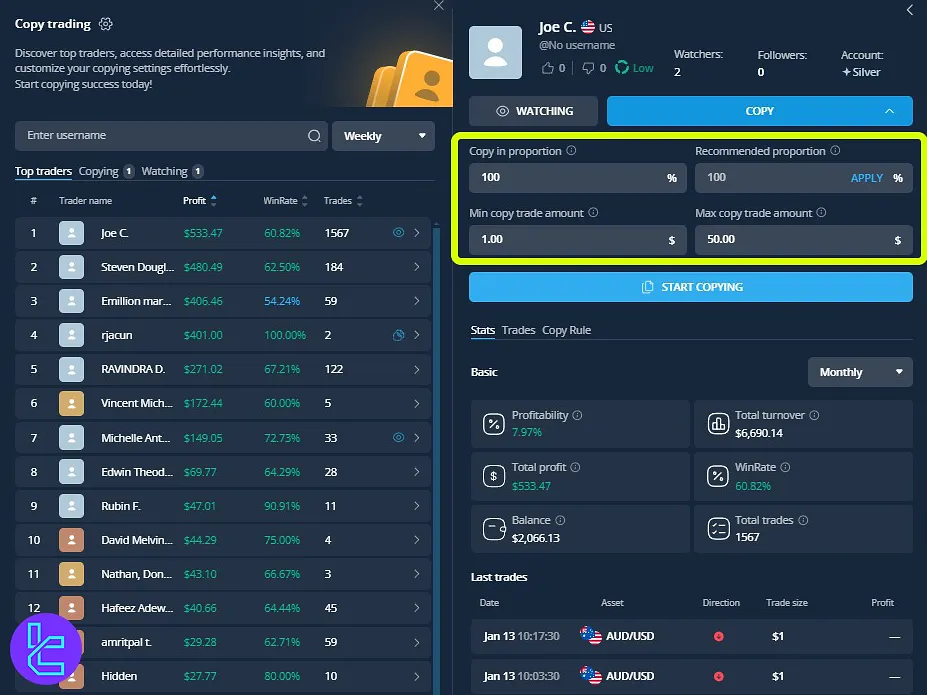 VideForex trade replication settings