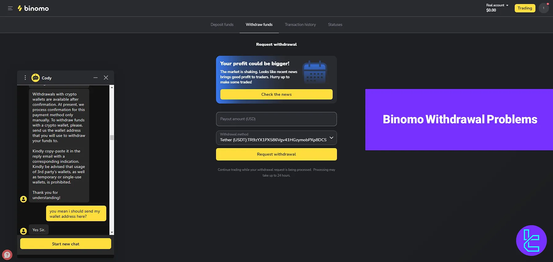 Binomo Withdrawal Problems - Visa, Bitcoin, and ERC20 unavailable 2025