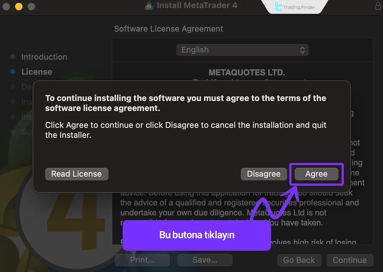 MT4 kurulumunda anlaşma onayı