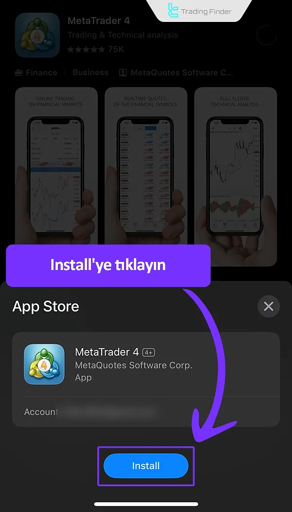 App Store'da MetaTrader 4 Kurulum Butonu