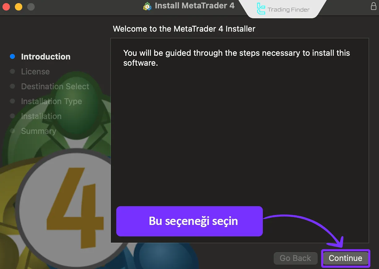 MetaTrader 4'ün macOS'taki kurulumunun ikinci aşaması