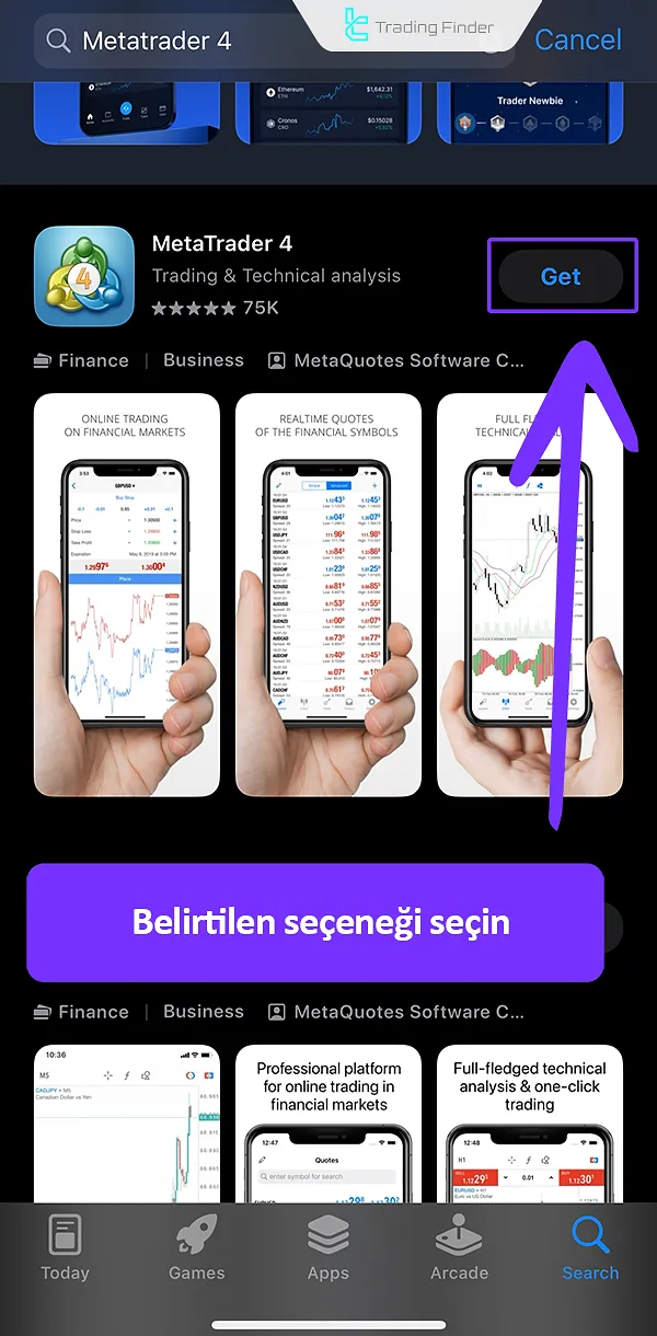 App Store'da MetaTrader 4 indirme sayfası