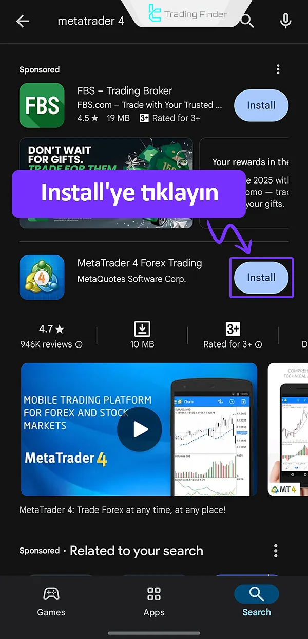 Google Play Store'da MetaTrader 4 indirme sayfası