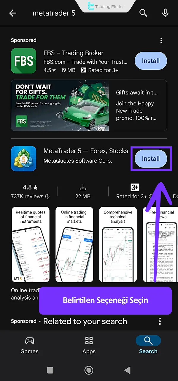 MetaTrader 5 Android için indirme