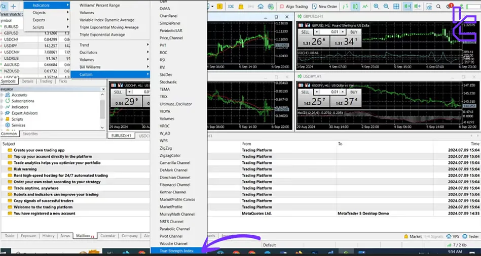 MetaTrader 5'te indikatörü çalıştırma