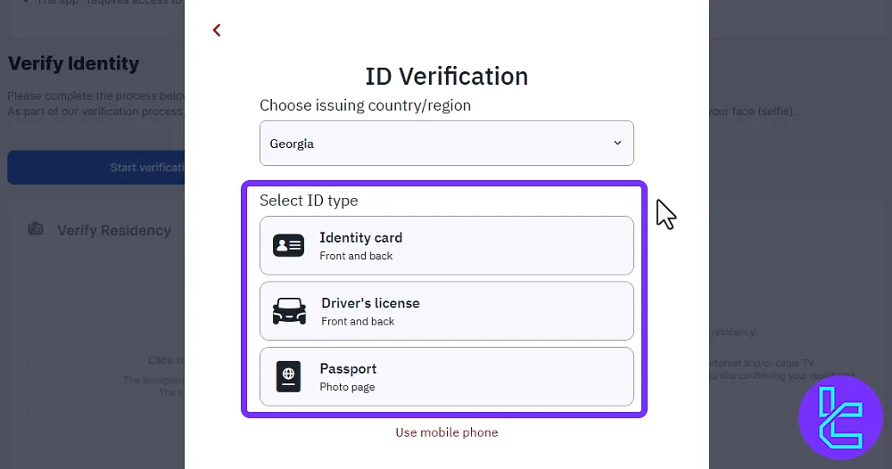 ID type for XM Group account confirmation