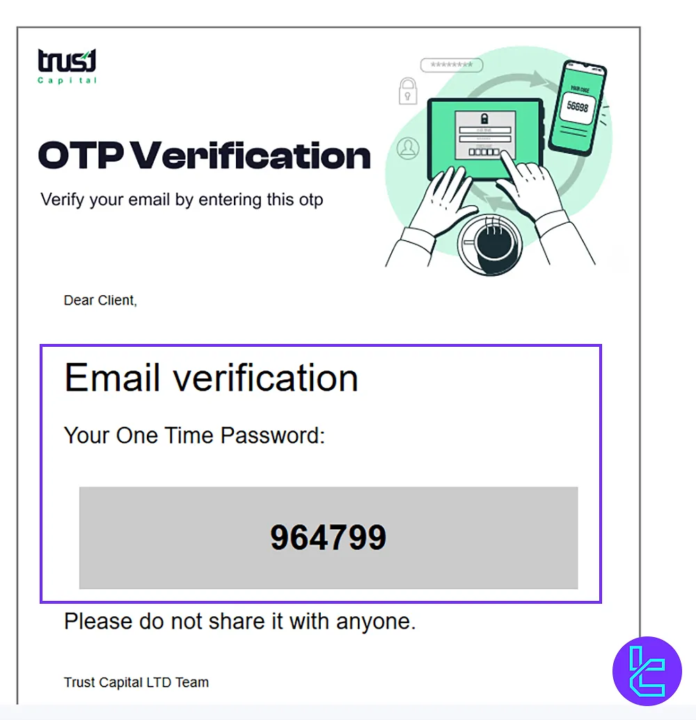 Trust Capital OTP Verification Process to complete the signup process