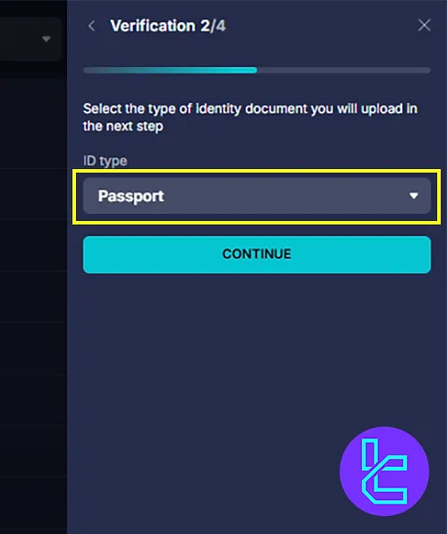 Choosing the document type for Daxbase KYC