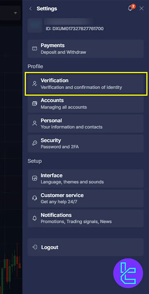 Selecting the verification option in Daxbase settings