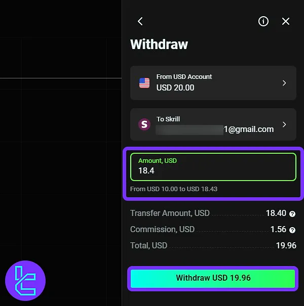 Olymp Trade Skrill payout page