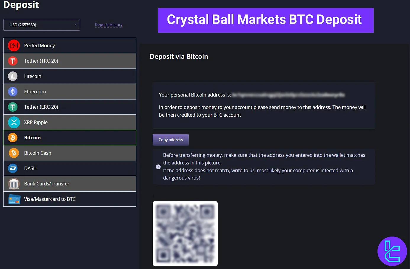 Crystal Ball Markets BTC deposit