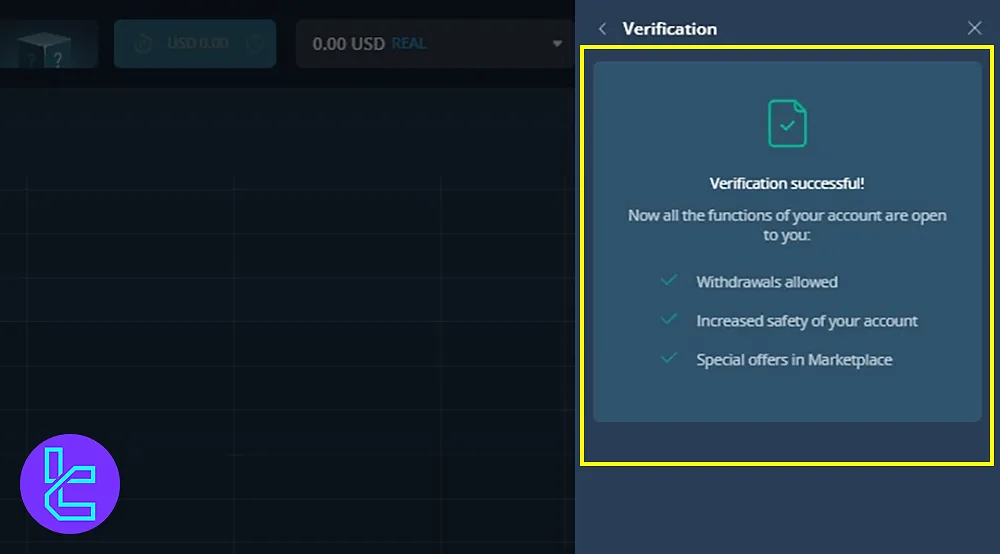 Videforex verification section in the panel