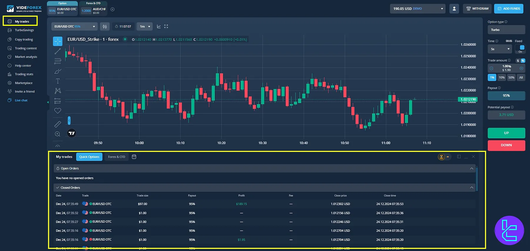 Videforex live trades monitoring panel