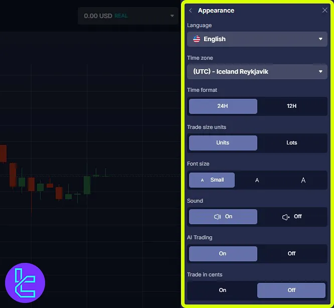 Daxbase trading interface settings