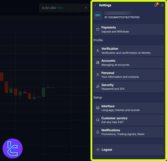 Daxbase trading cabin settings tab