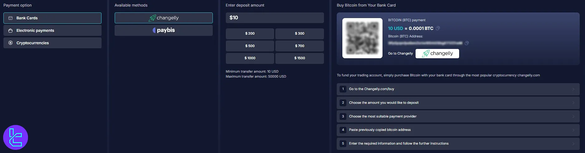 Daxbase user cabin deposit section