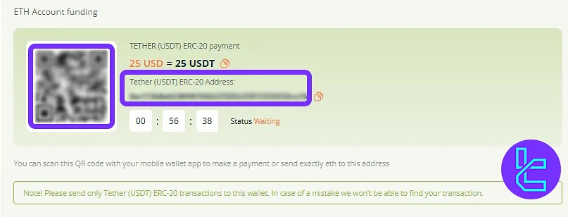 Raceoption ERC20 deposit address