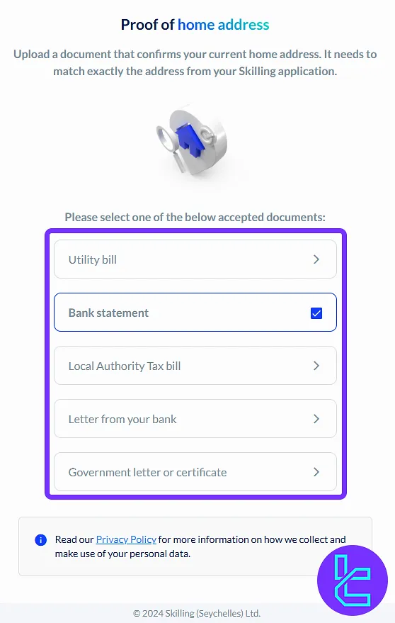 Skilling KYC proof of address document