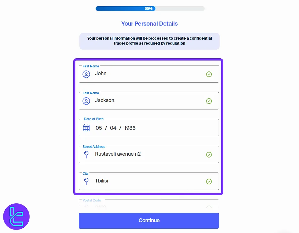 AvaTrade sign-up personal details form