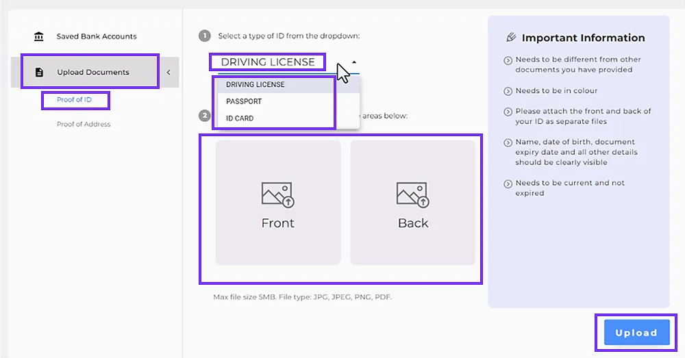 Verifying your identity in BlackBull by uploading your ID docs