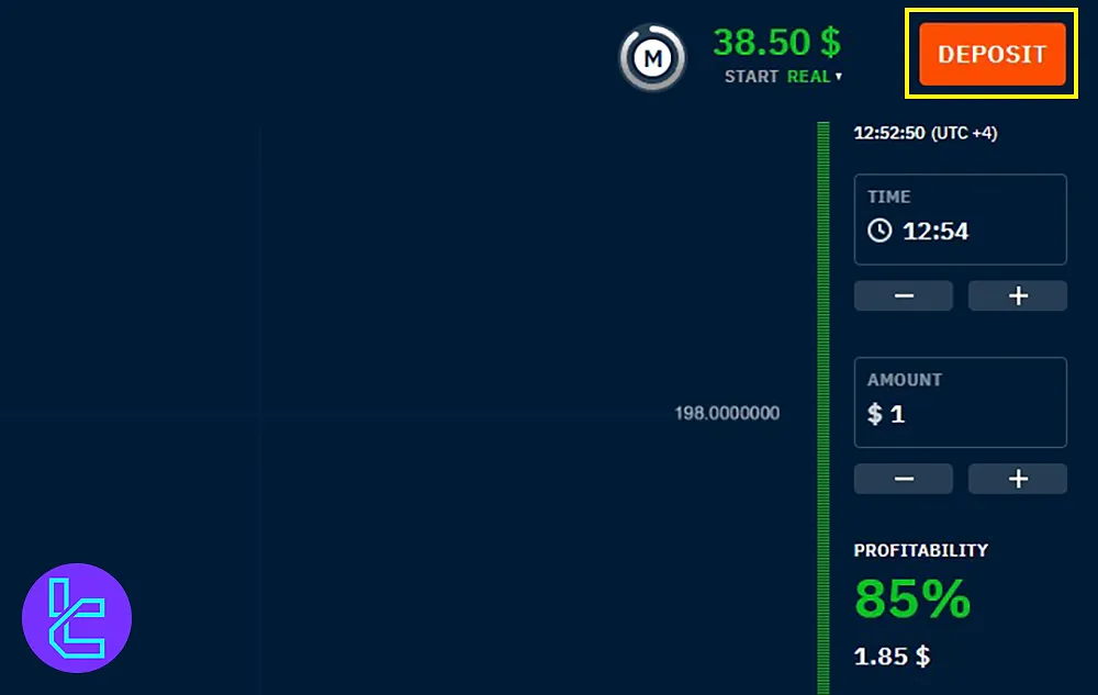 Accessing the Deposit section to fund Binarium with BTC